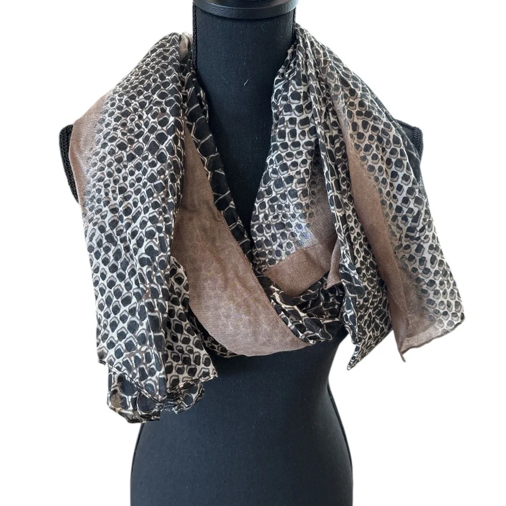 Amanda Blu Elegant Brown and Black Patterned Scarf from Recycled Materials